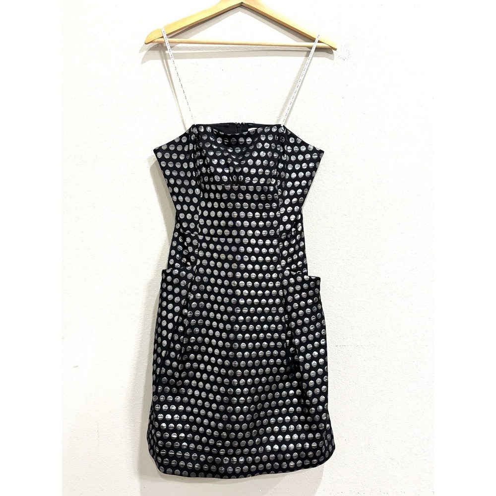 Lilly Pulitzer Strapless Pleated Mini Dress Size 10 Black With Silver Polkadot